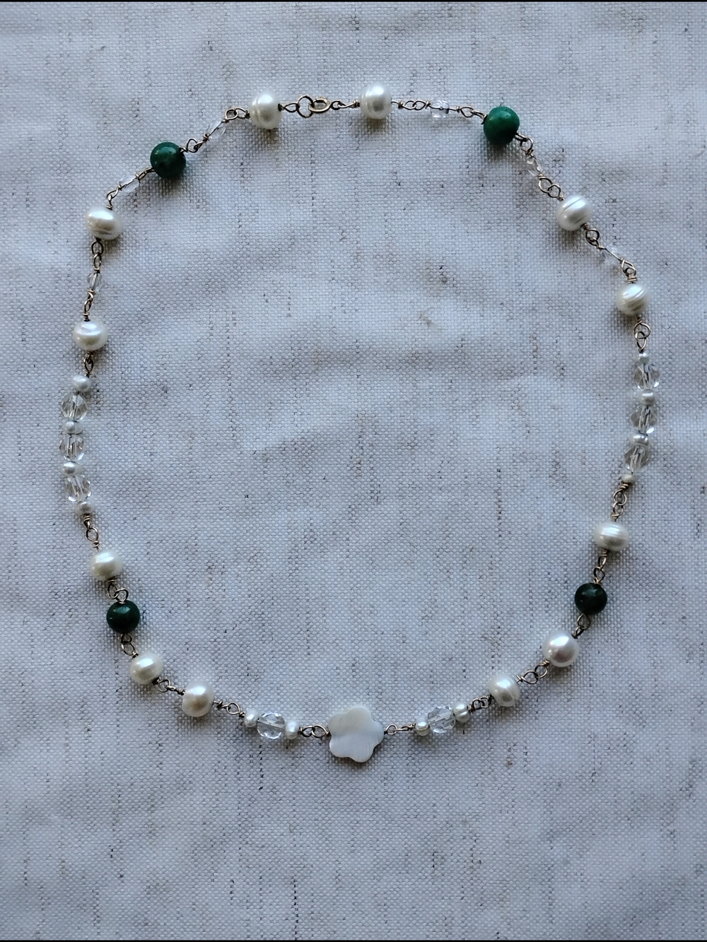 Freshwater Pearl & Green Agate Beaded Necklace - Gold Fill